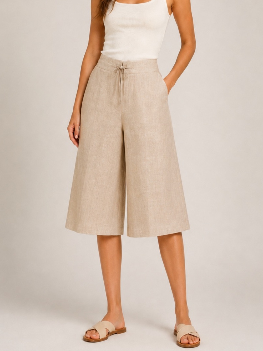 Lucy & Laurel Linen Wide Leg Cropped Pants